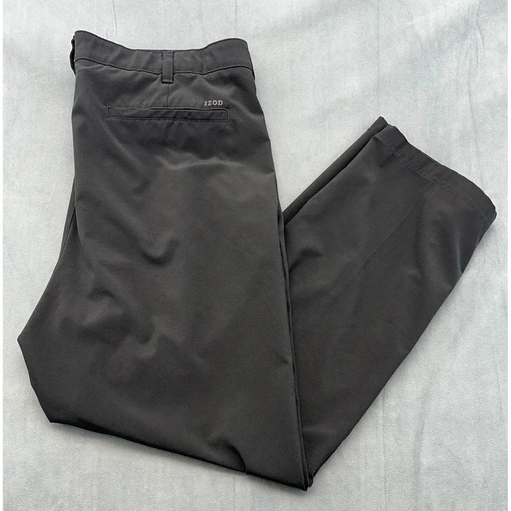 IZOD Golf Mens 40x32 Black Performance Stretch Straight Leg Pants 4393